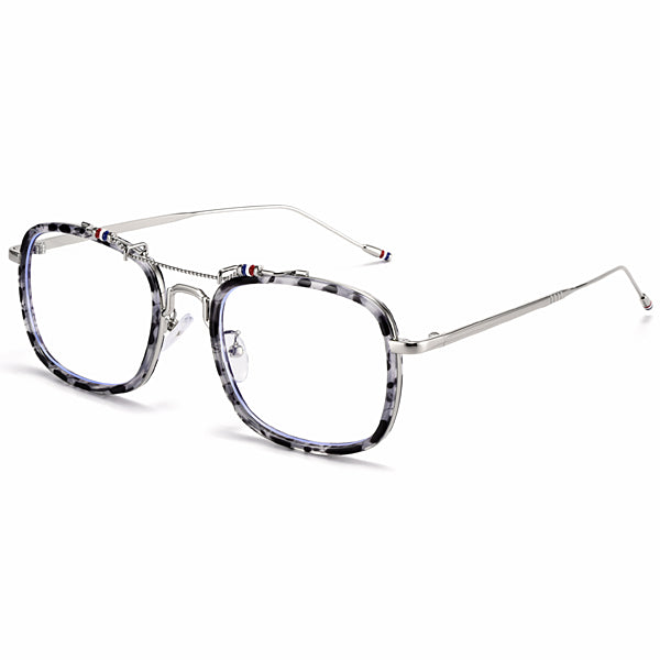 BYUSVS Custom Prescription Fashion Full-Rim Medium Size Rectangle Metal Eyeglasses,  for Men&Women BYA-YJ006-T1